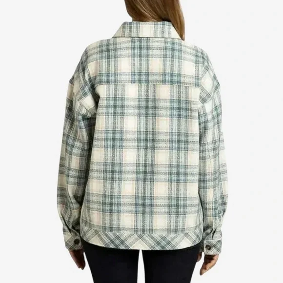Plaid Shacket Shirt Jacket Size L Button Front Teal Cloud Boston Traders - Picture 3 of 12